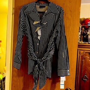 New Jones NY black with white stripes blouse